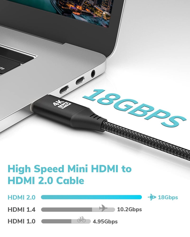KELink Mini HDMI to HDMI Cable 3.3FT, [Aluminum Shell, Braided] High Speed 4K 60Hz HDMI 2.0 Cord, Compatible with Camera, Camcorder, Tablet and Graphics/Video Card, Laptop, Raspberry Pi Zero W - Image 5
